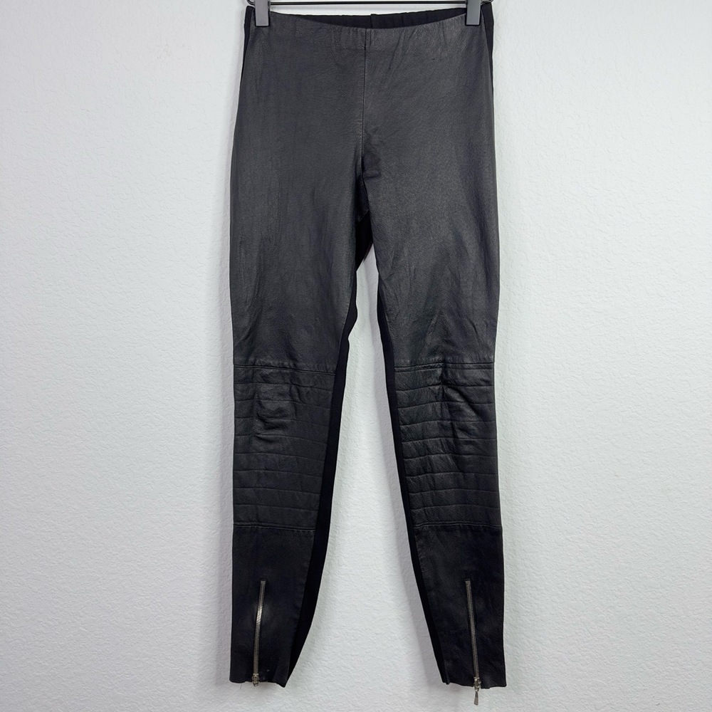 illia Pants Womens XS Black Leather Ankle Zip Quilted‎ Knee Moto Grunge Leggings